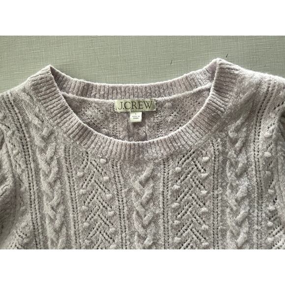 J Crew Sz L Cable Knit Sweater Lilac Alpaca Cottage Preppy Cozy Feminine Soft - Picture 6 of 14